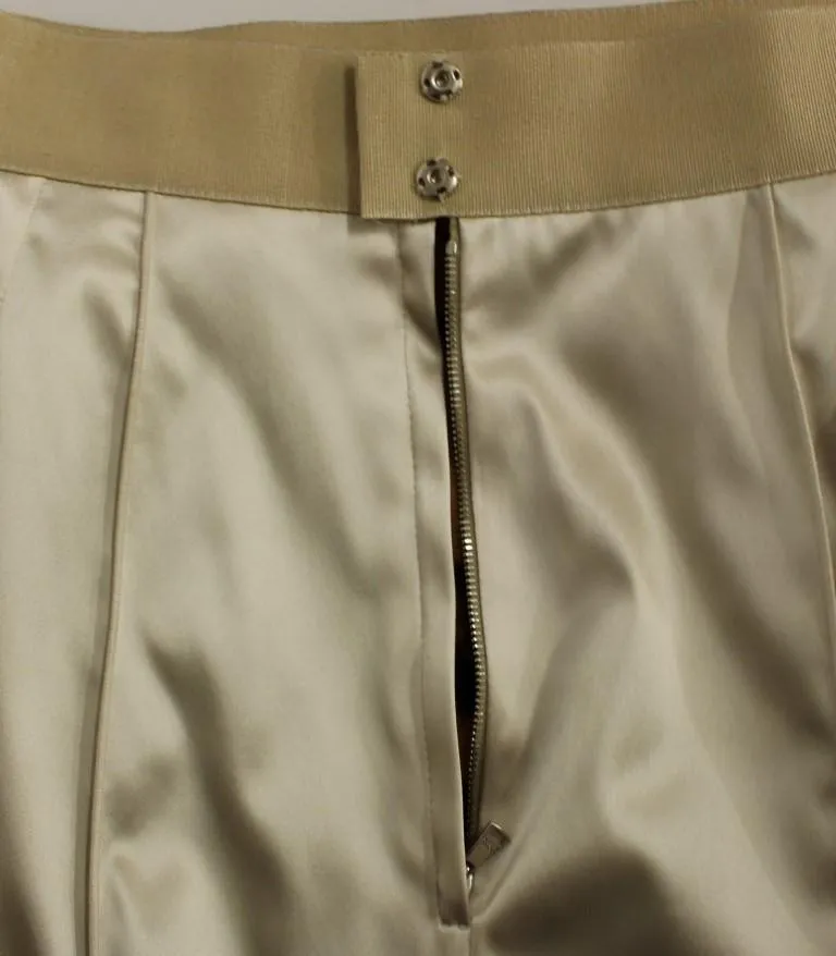Beige Silk Knee Length Pencil Skirt