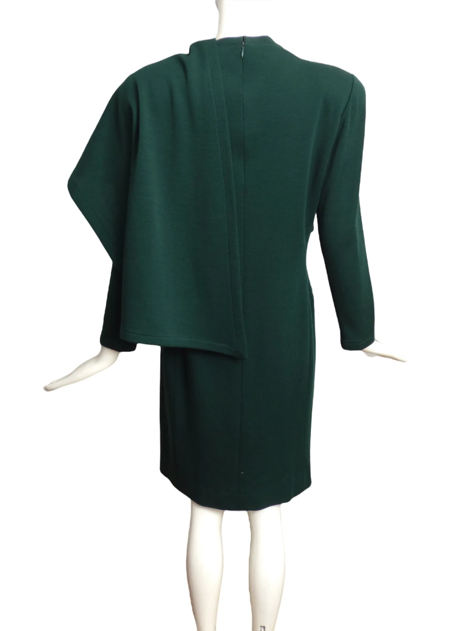 BILL BLASS- 1980s Green Wool Scarf Dress, Size 10