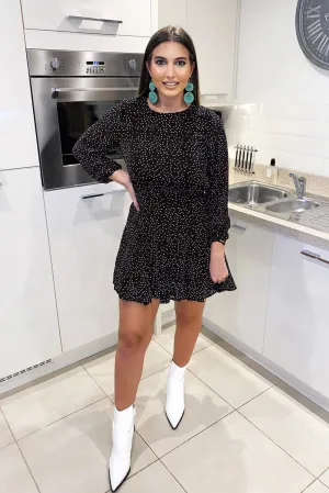 Black Polka Dot Long Sleeve Dress