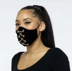 Black Velvet Gold Chain Face Mask