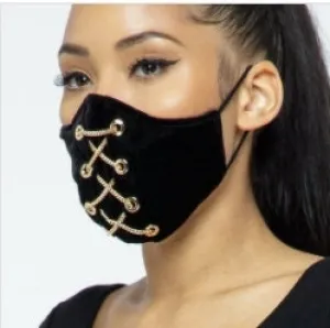Black Velvet Gold Chain Face Mask