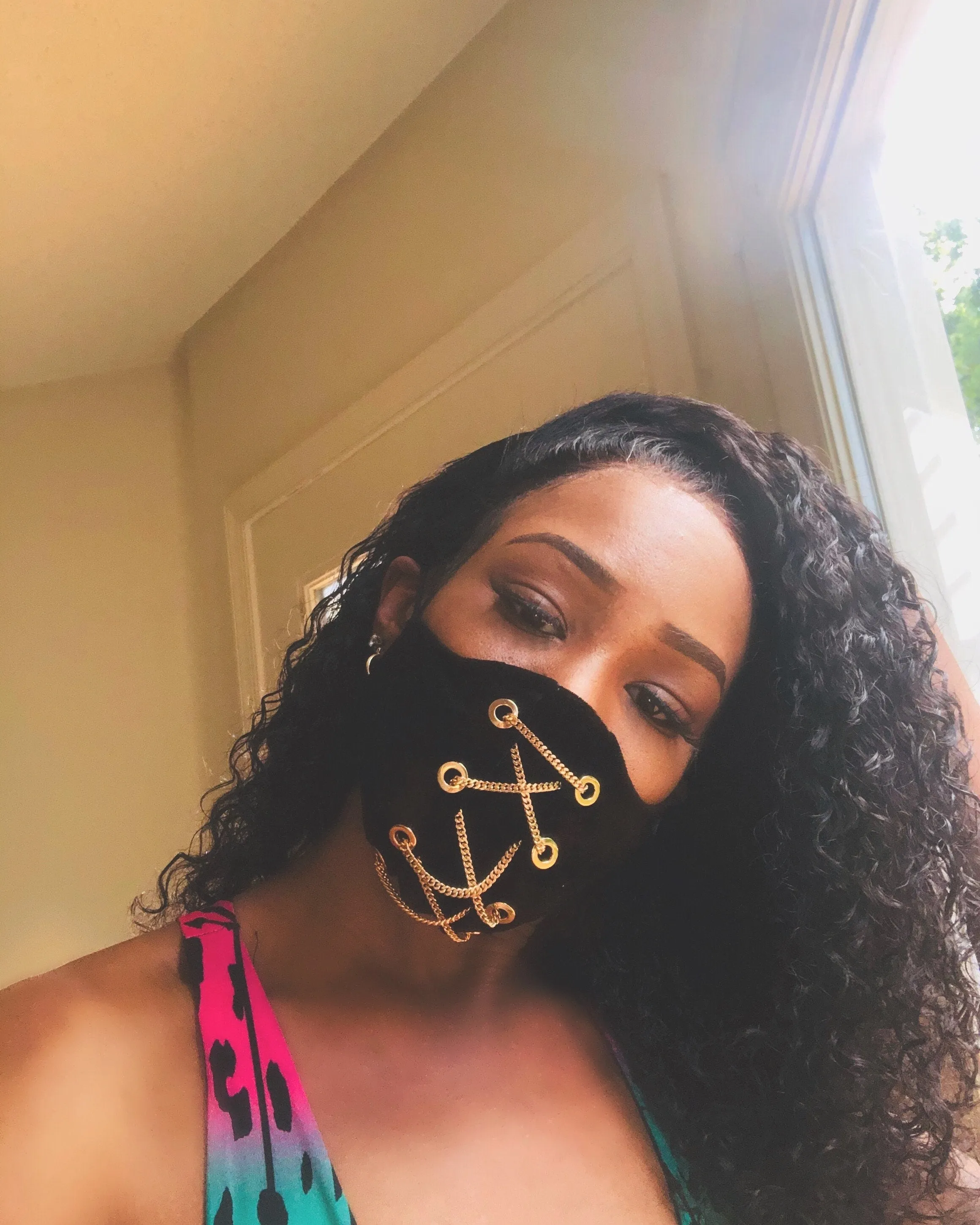 Black Velvet Gold Chain Face Mask