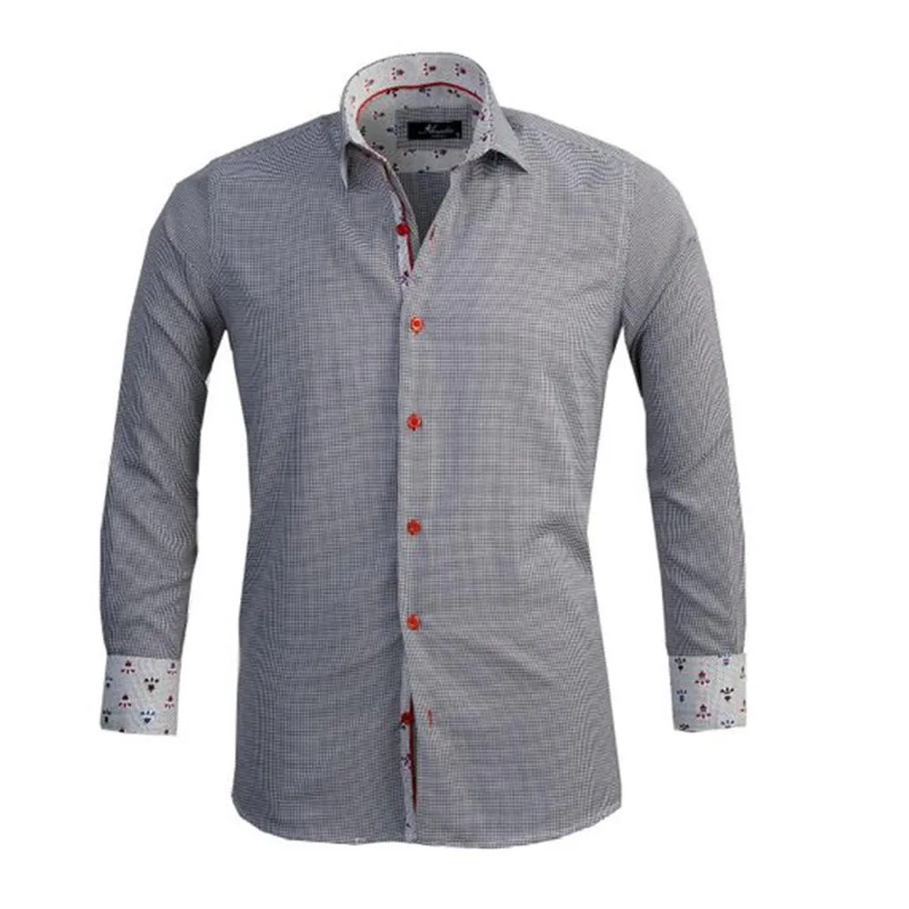 Black White Herringbone Mens Slim Fit Designer French Cuff Shirt - tailored Cotton Shirts for Work and