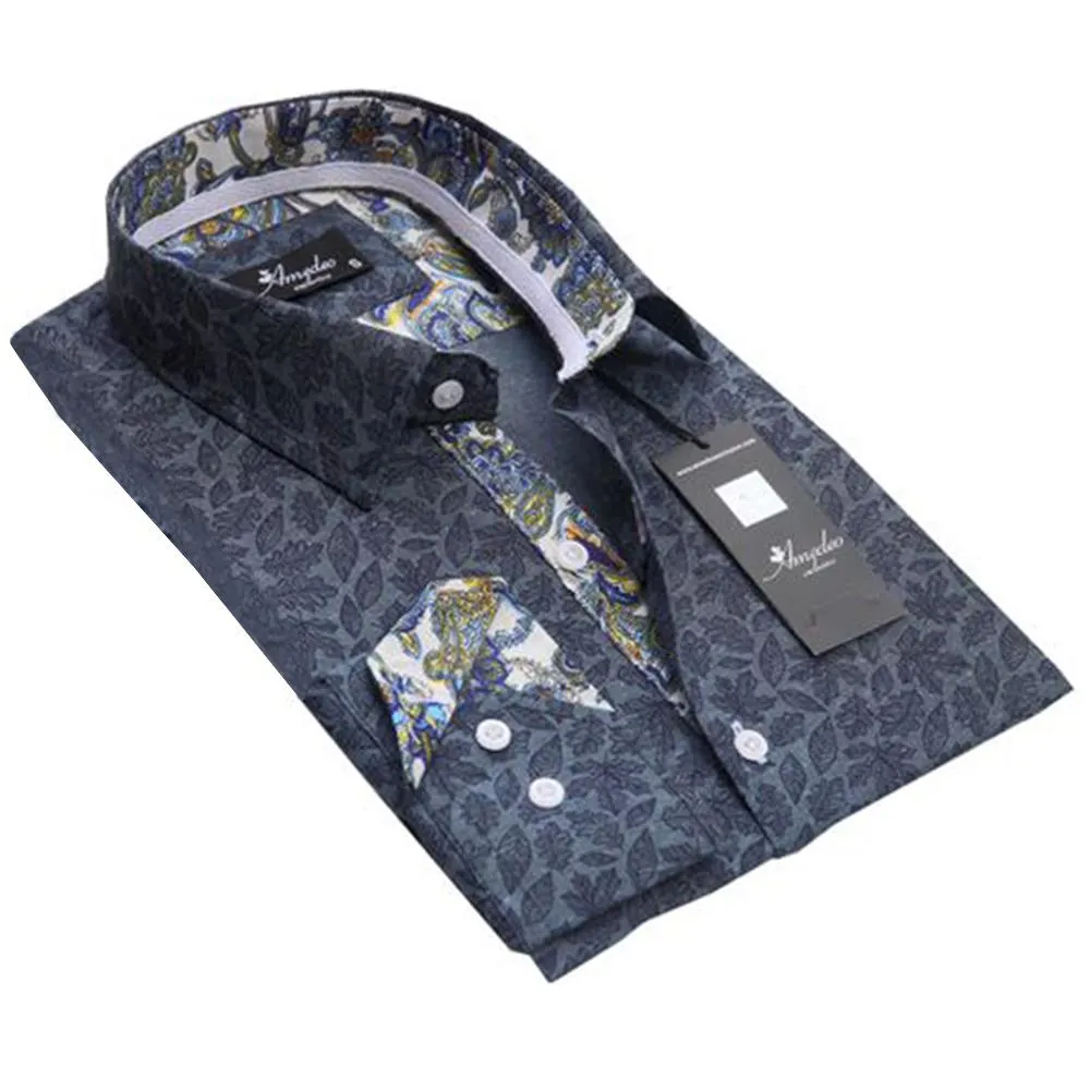 Black with Colorful Paisley Mens Slim Fit Designer French Cuff Shirt - tailored Cotton Shirts for Work and Casual Wear