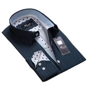 Blue Dots Mens Slim Fit Designer French Cuff Shirt - tailored Cotton Shirts for Work and Casual Wear