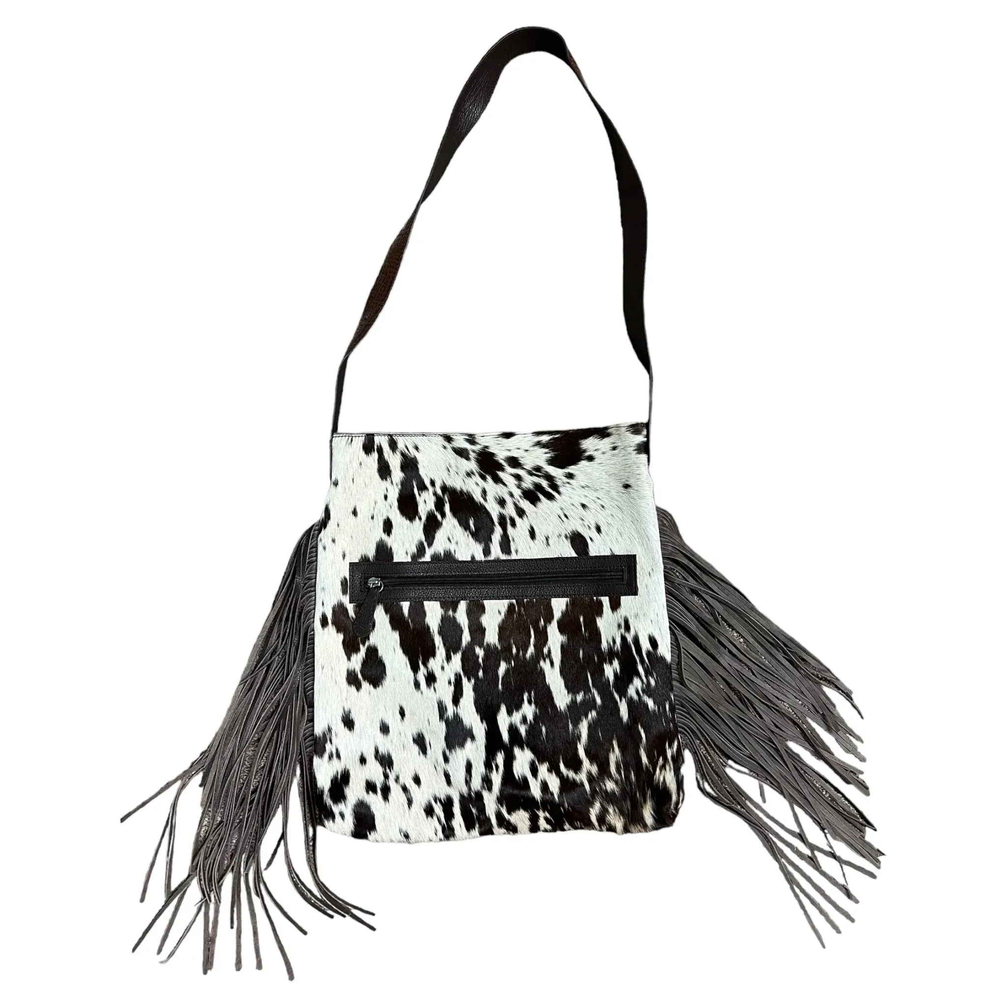 Boho Chic Cowhide Fringe Crossbody Bag
