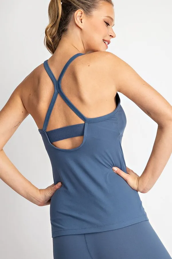 Buttery Soft Cross-Back Yoga Top in Burgundy