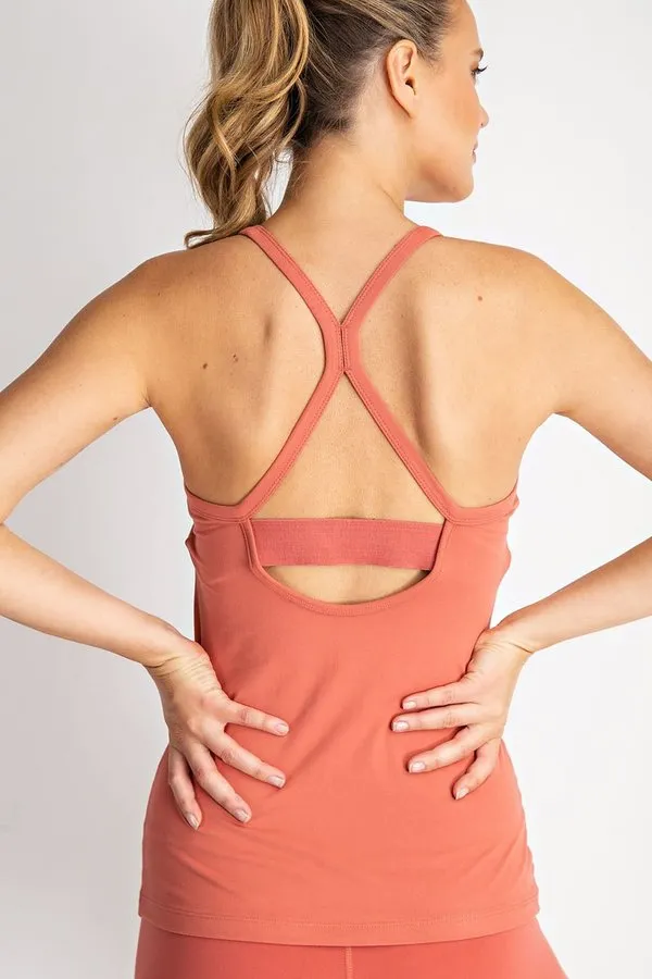 Buttery Soft Cross-Back Yoga Top in Burgundy