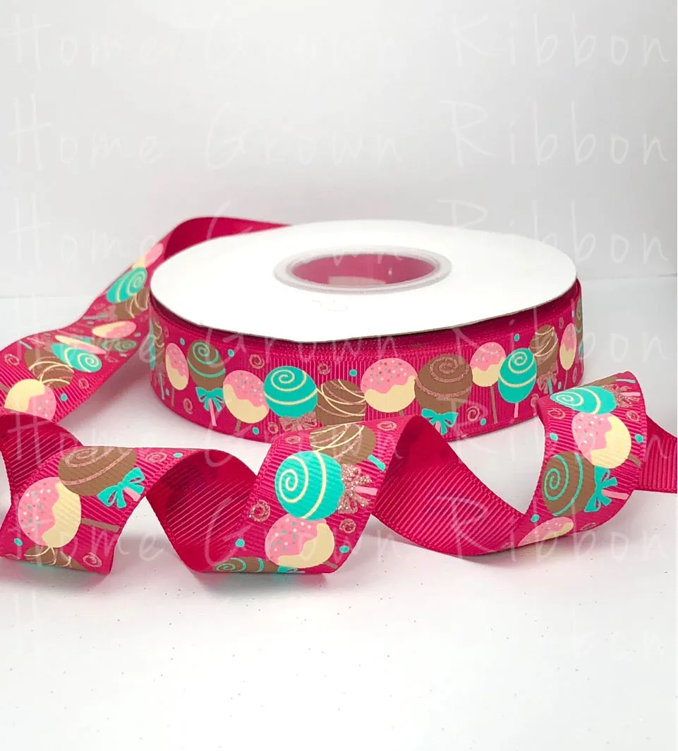 Cake Pops 7/8" USDR Grosgrain Ribbon - Rose Gold Glitter