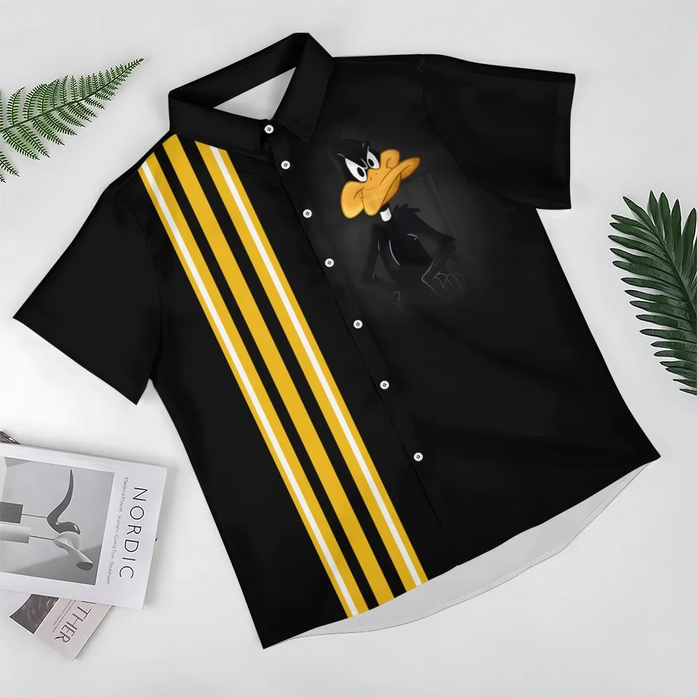 Cartoon Funny Duck Stripe Print Short Sleeve Shirt 2406000727