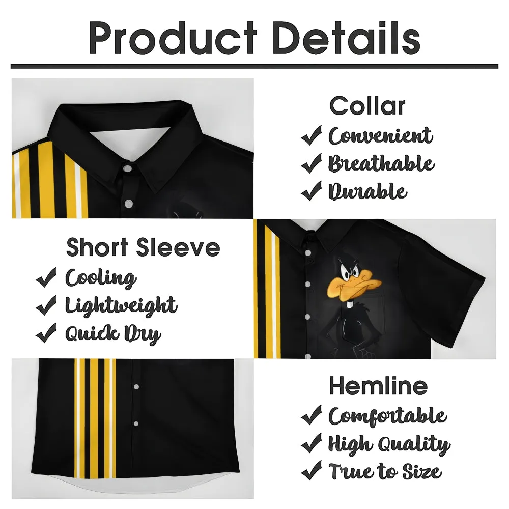 Cartoon Funny Duck Stripe Print Short Sleeve Shirt 2406000727