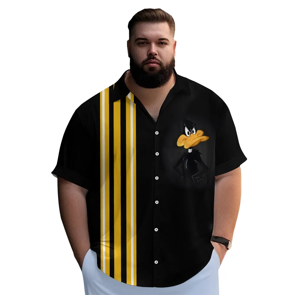 Cartoon Funny Duck Stripe Print Short Sleeve Shirt 2406000727