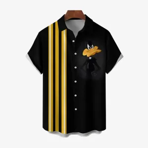 Cartoon Funny Duck Stripe Print Short Sleeve Shirt 2406000727