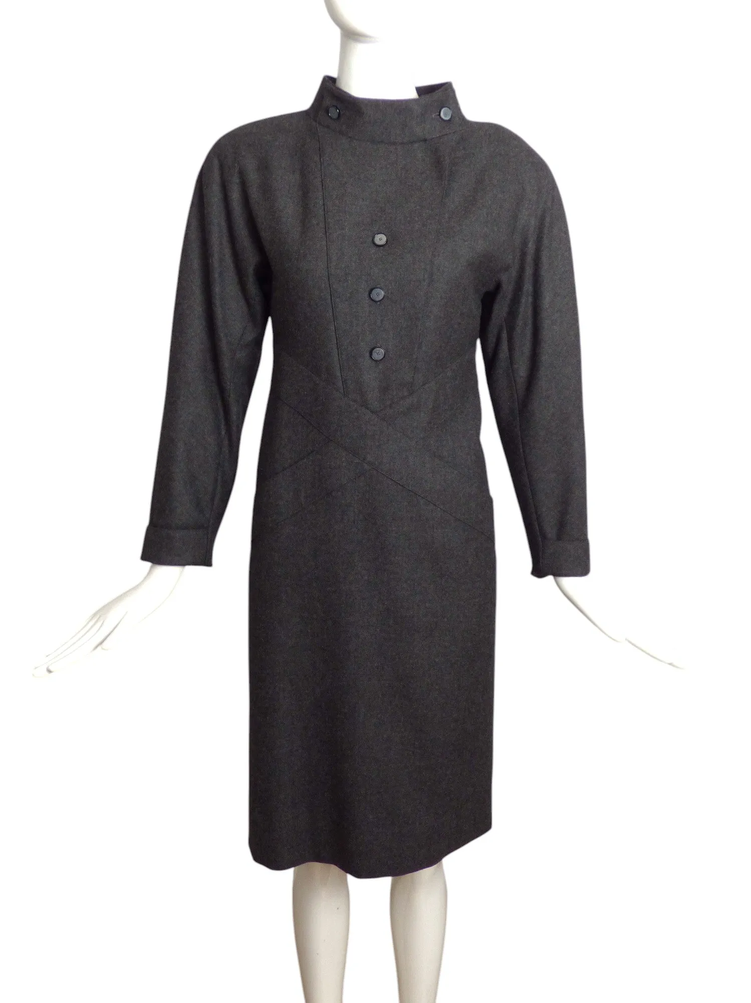 CHLOE- 1980s Grey Wool Shift Dress, Size 8
