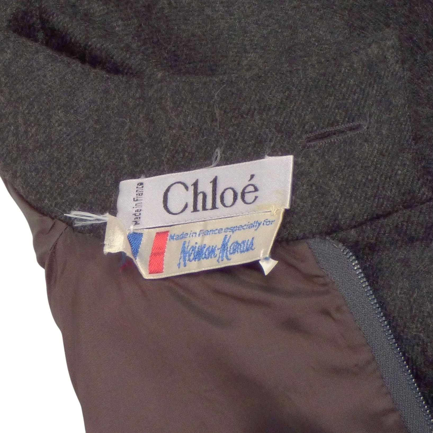 CHLOE- 1980s Grey Wool Shift Dress, Size 8