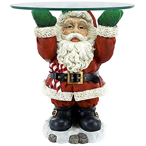 Christmas Decorations - Santa Claus Glass Topped Holiday Decor Side Table