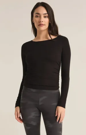 CINCH RIB LONG SLEEVE TOP-BLACK