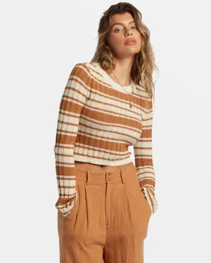 CLARE CREWNECK SWEATER - CREAM/CAMEL STRIPED