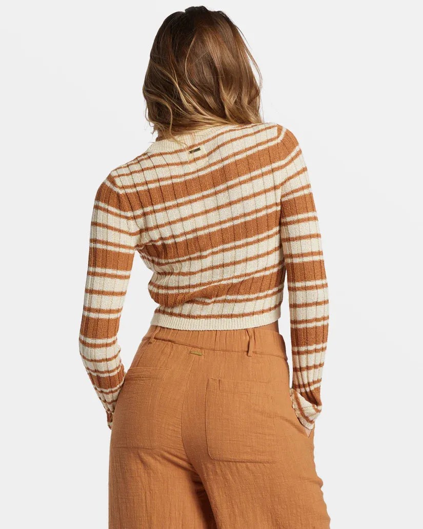 CLARE CREWNECK SWEATER - CREAM/CAMEL STRIPED