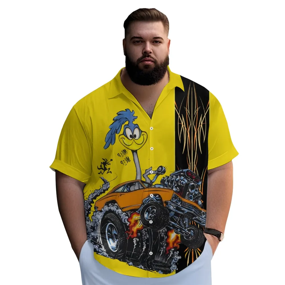 Classic Cartoon Modified Car Pinstripe Contrast Short Sleeve Shirt 2406000597