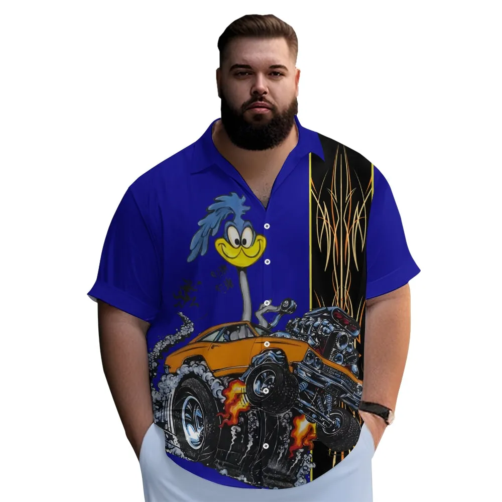 Classic Cartoon Modified Car Pinstripe Contrast Short Sleeve Shirt 2406000597