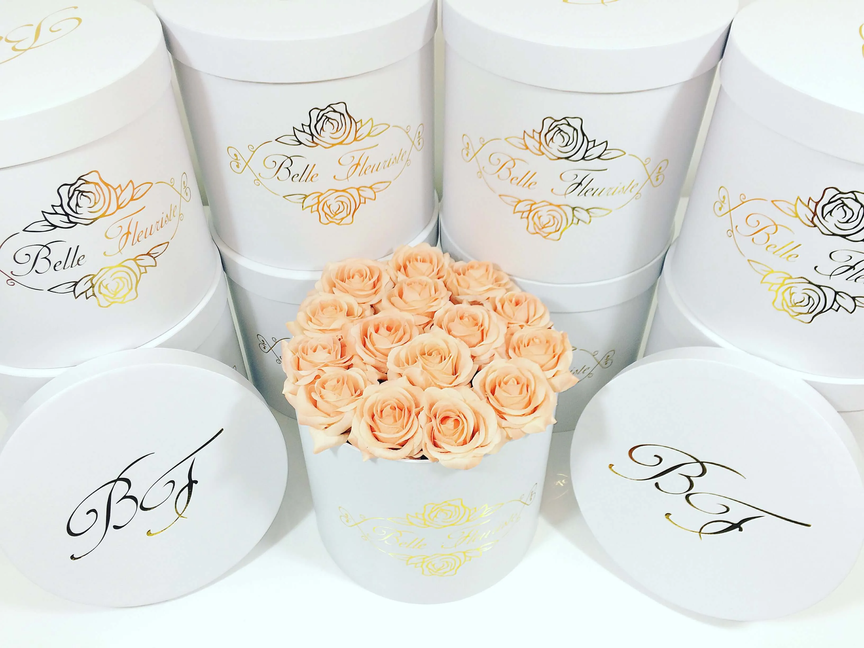 Classic Peach Roses - White Box