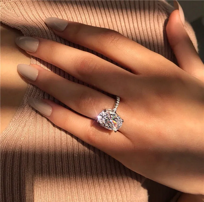 Classic Sterling Silver Oval High Carbon Diamond Ring