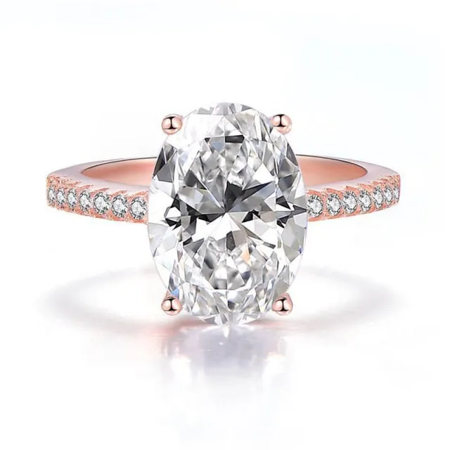 Classic Sterling Silver Oval High Carbon Diamond Ring