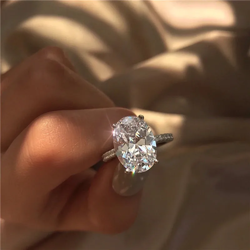 Classic Sterling Silver Oval High Carbon Diamond Ring