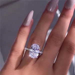 Classic Sterling Silver Oval High Carbon Diamond Ring