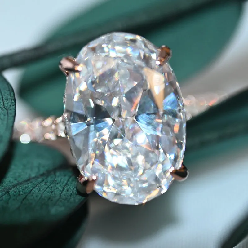 Classic Sterling Silver Oval High Carbon Diamond Ring