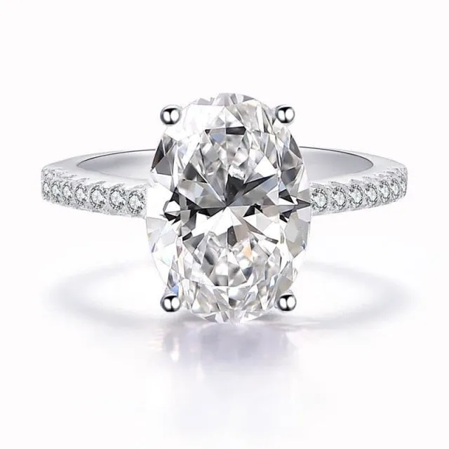 Classic Sterling Silver Oval High Carbon Diamond Ring