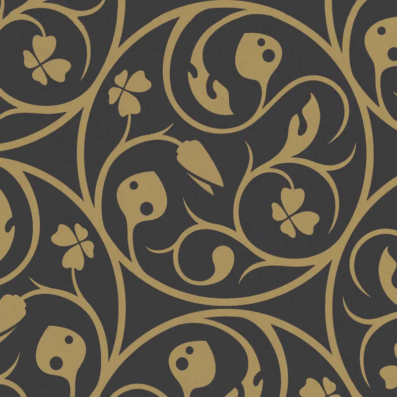 Clover Leaves Scroll Black Brown 255068 Wallpaper