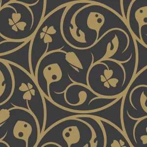 Clover Leaves Scroll Black Brown 255068 Wallpaper
