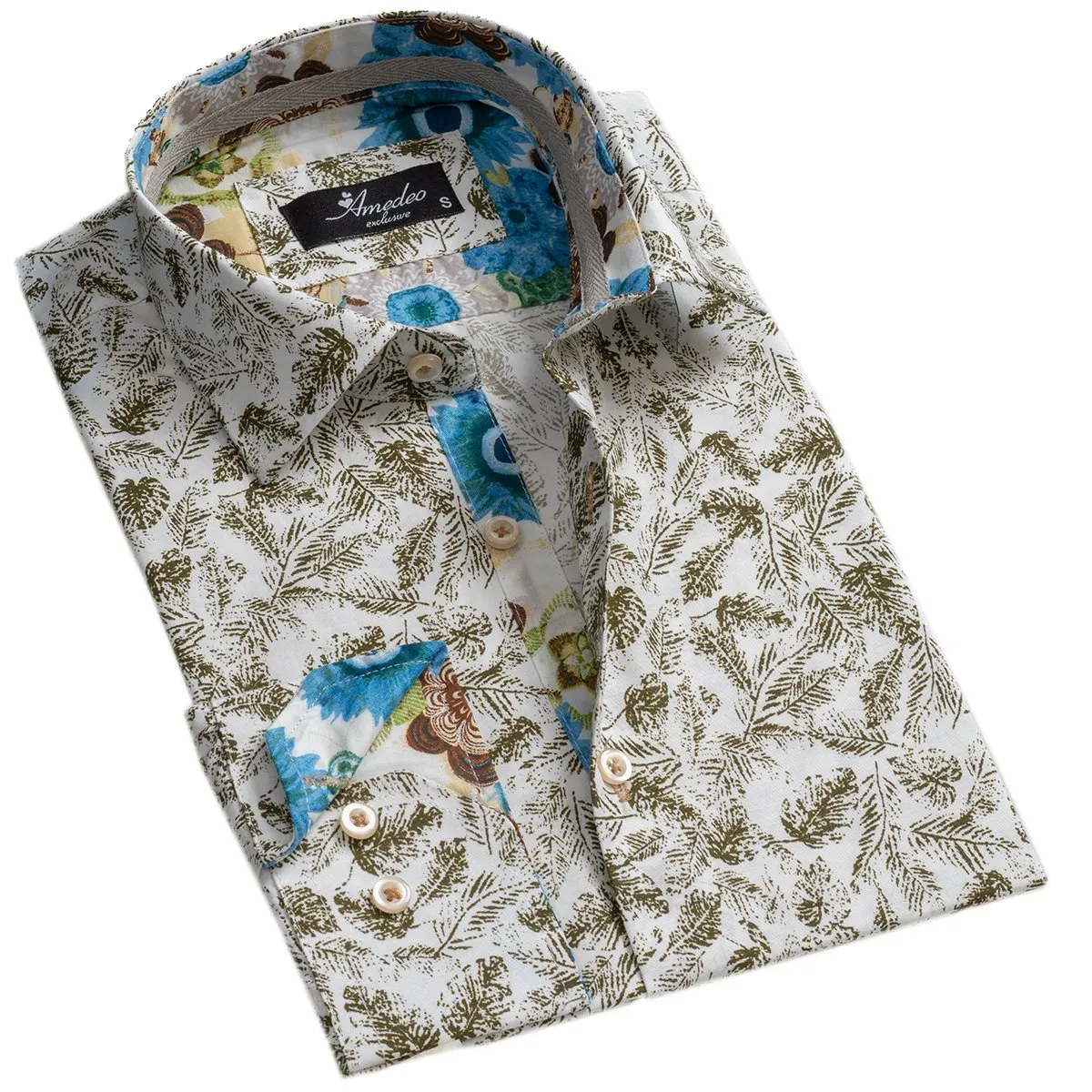 Colorful White Green Mens Slim Fit Designer Dress Shirt - tailored Cotton Shirts for Work and Casual