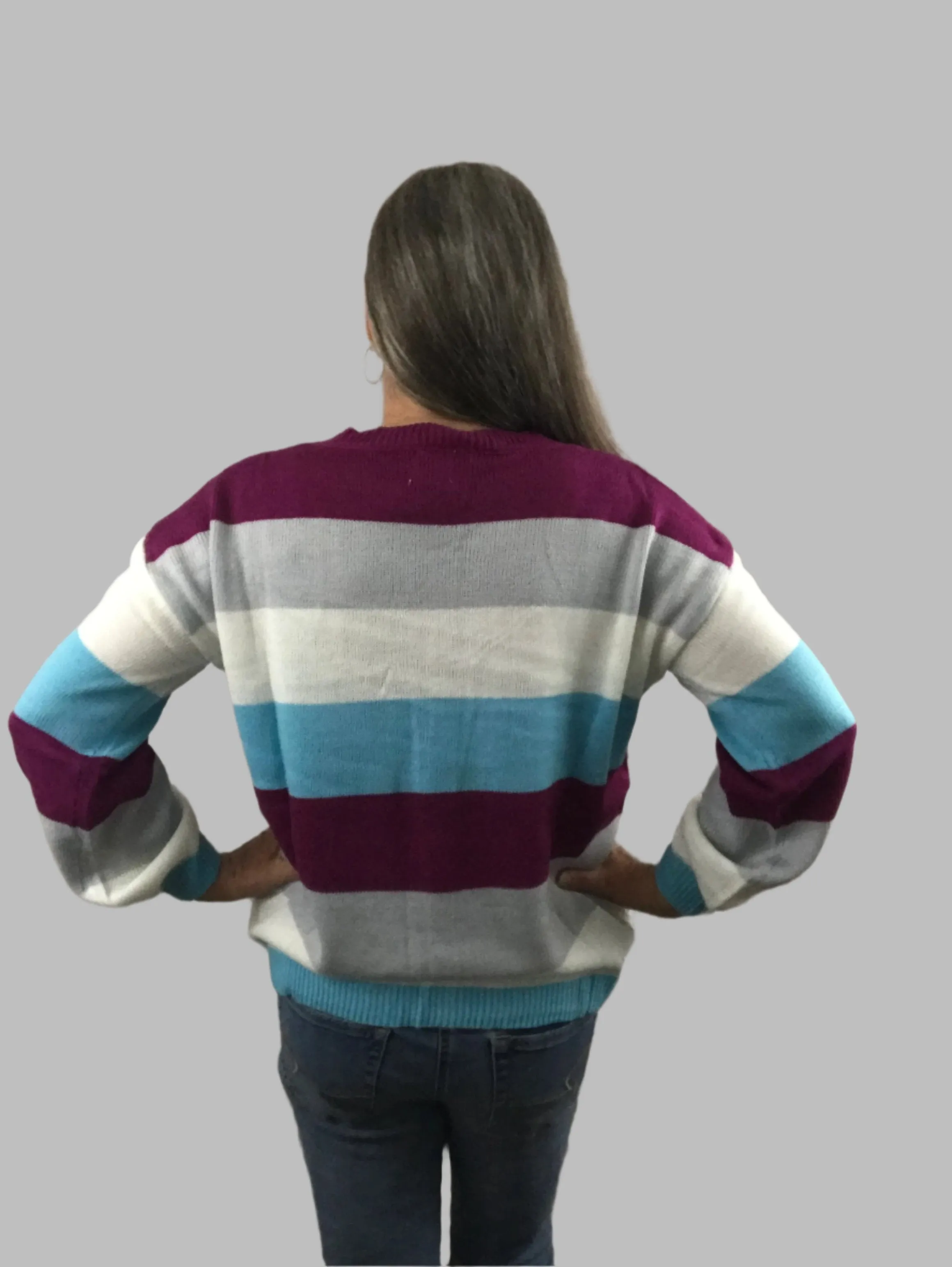 Crewneck Long Sleeve Striped Sweater Top