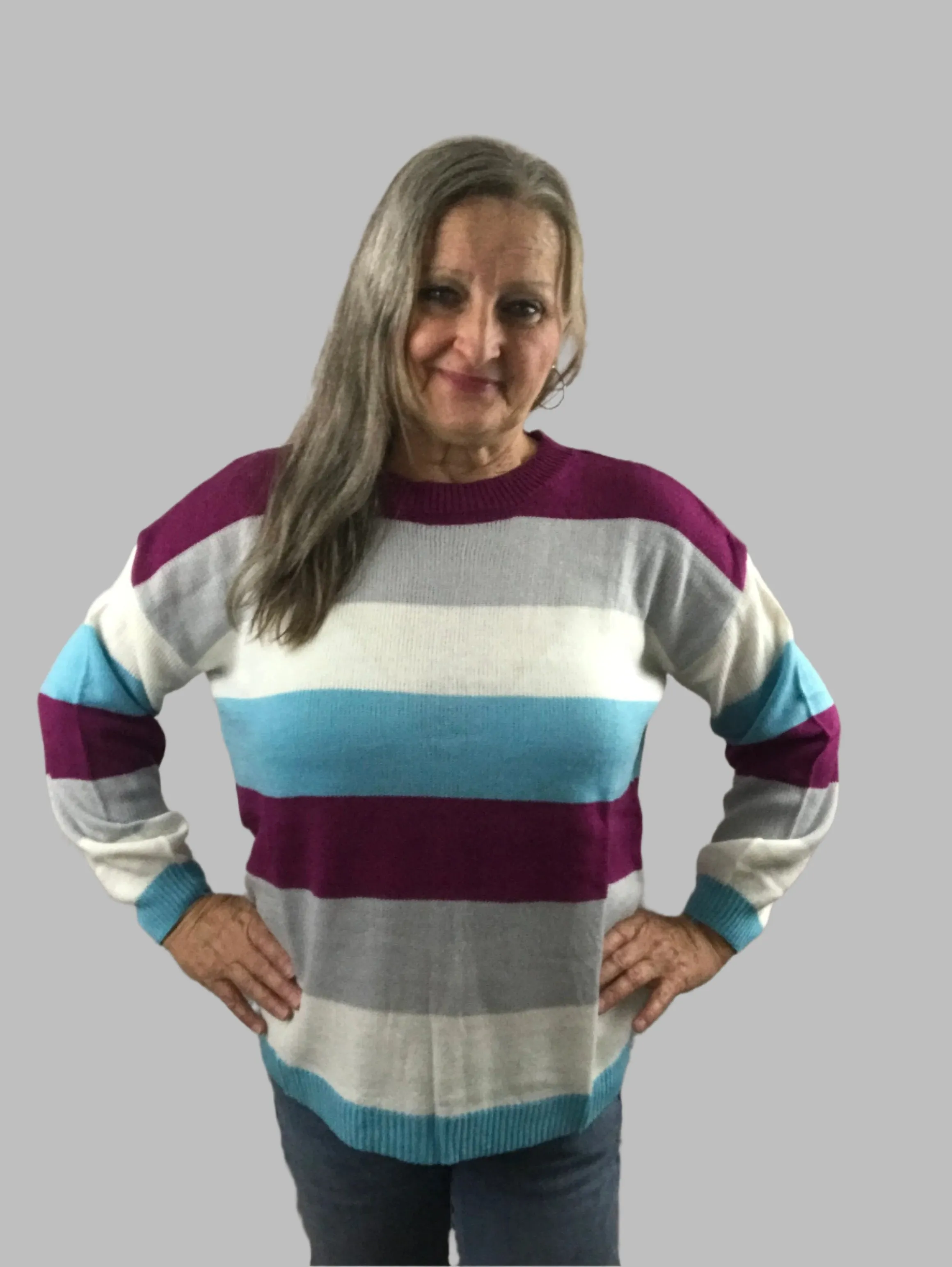 Crewneck Long Sleeve Striped Sweater Top
