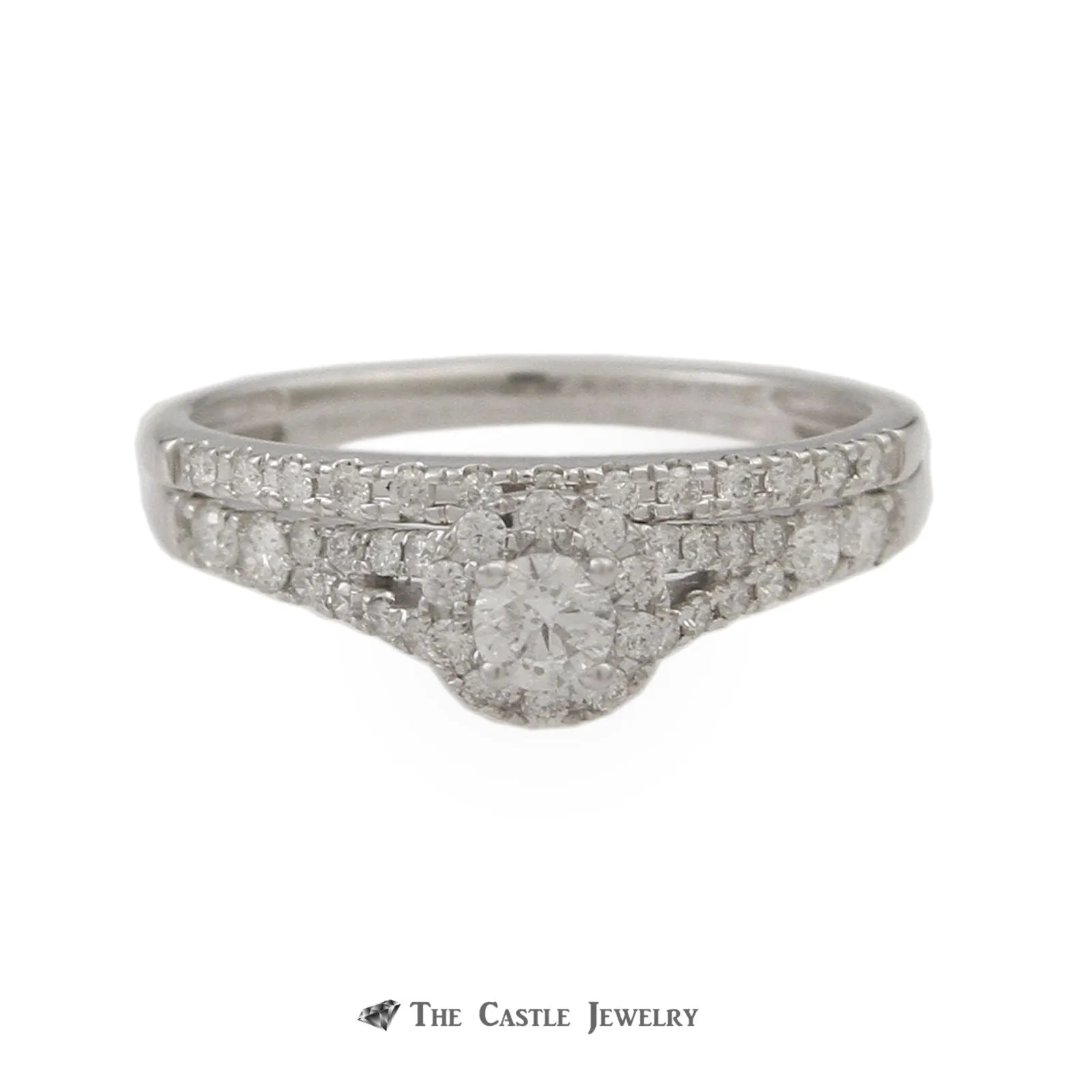 Crown Collection 1/2cttw Bridal Set with Round Diamond Center & Diamond Halo in 14k