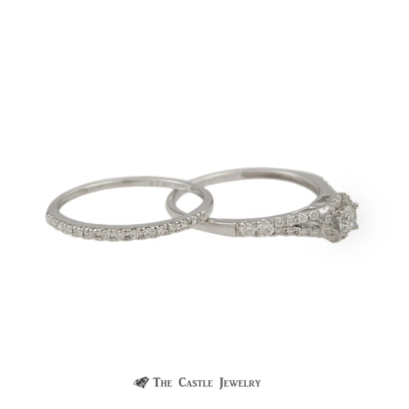 Crown Collection 1/2cttw Bridal Set with Round Diamond Center & Diamond Halo in 14k
