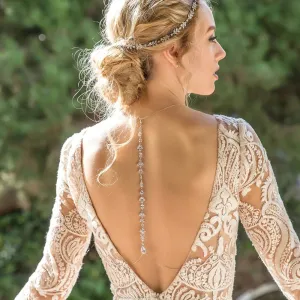 Crystal Zircon Leaf Tassel Back Chain Necklace