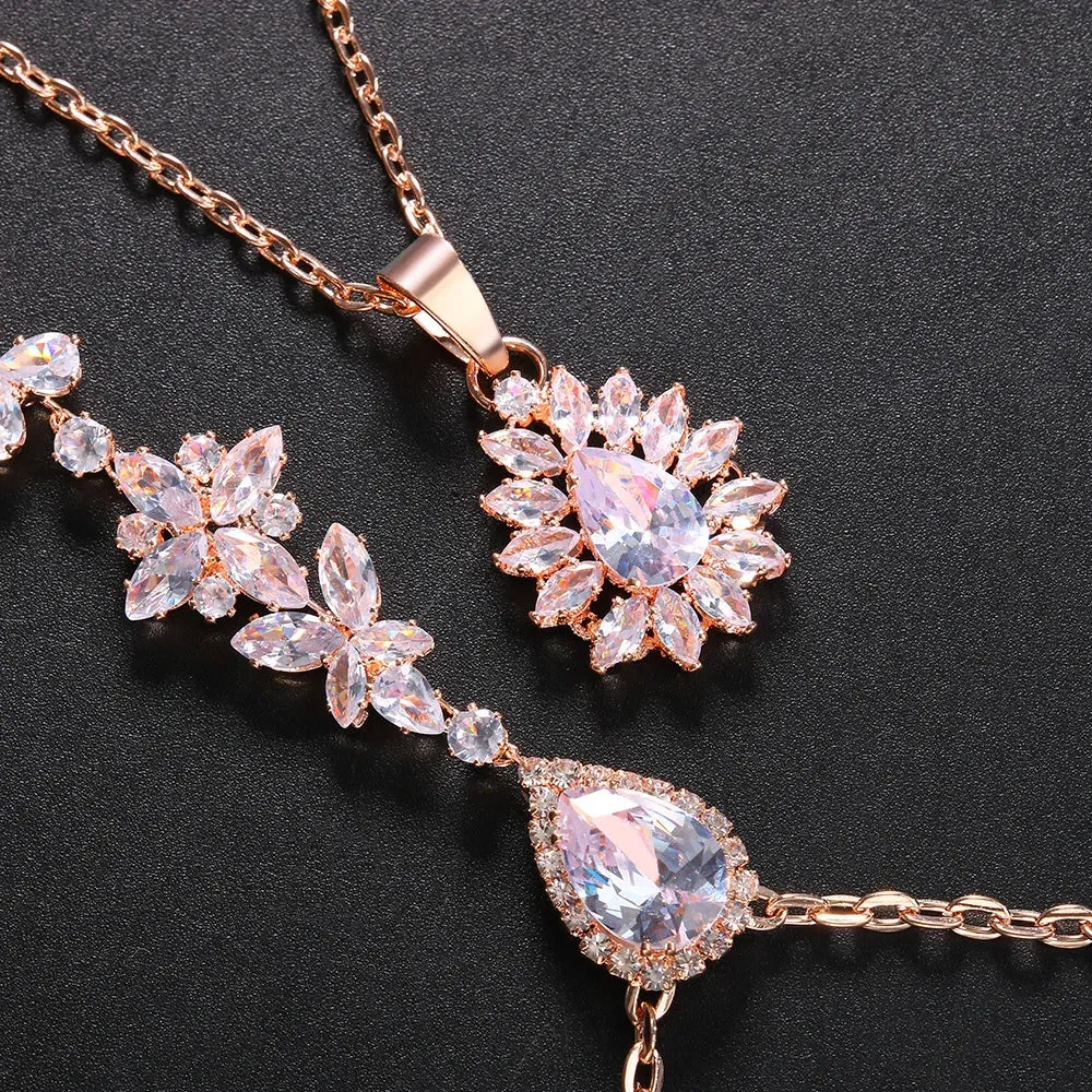 Crystal Zircon Leaf Tassel Back Chain Necklace