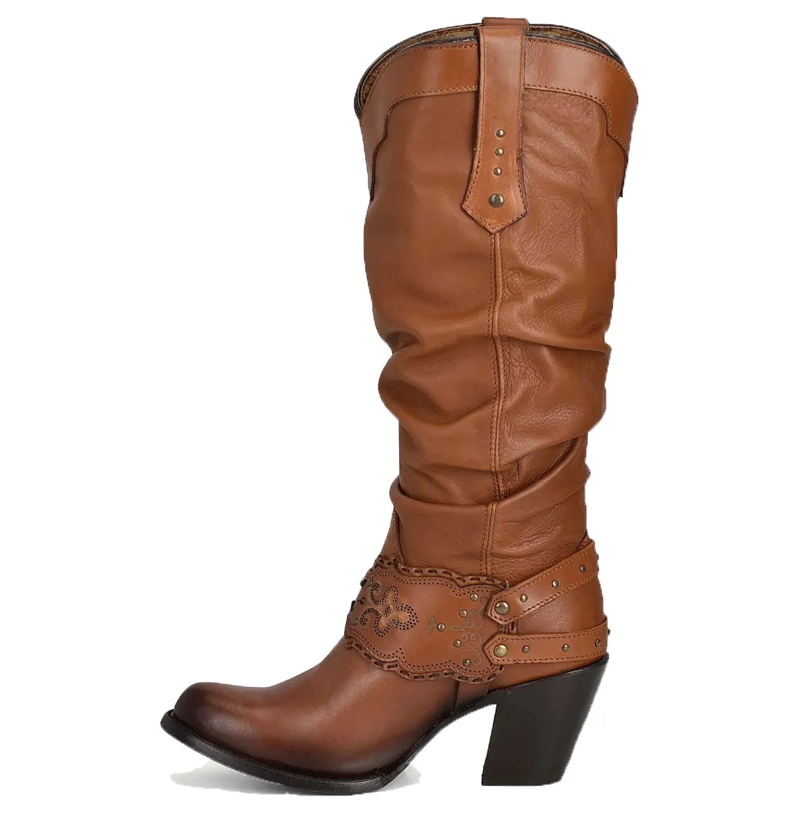 Cuadra Engraved Honey Leather Tall Boot