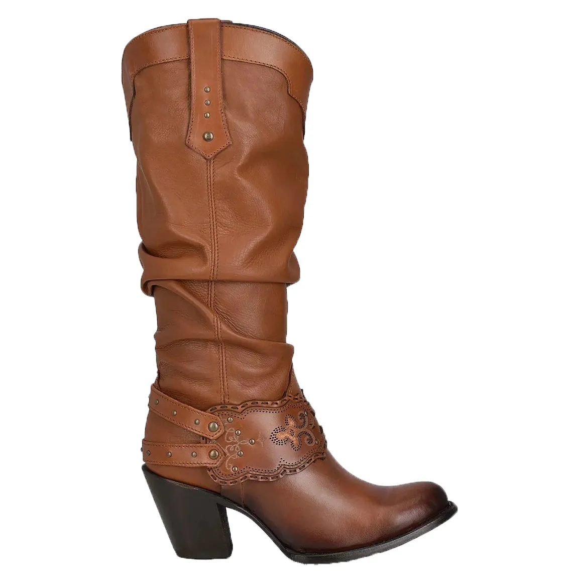 Cuadra Engraved Honey Leather Tall Boot