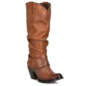 Cuadra Engraved Honey Leather Tall Boot