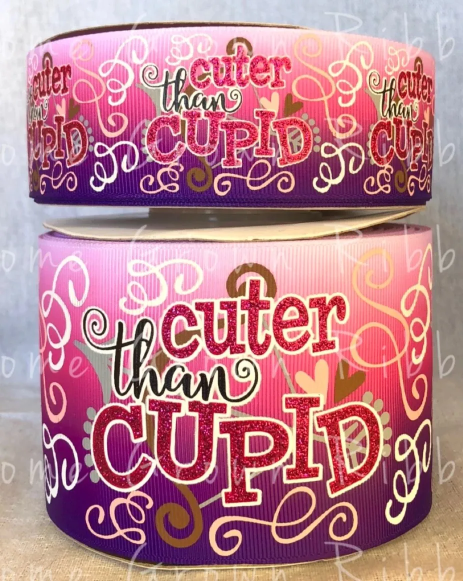 Cuter Than Cupid Valentine's Day USDR Grosgrain Ribbon - 1.5" - 3" - Pink Ombre