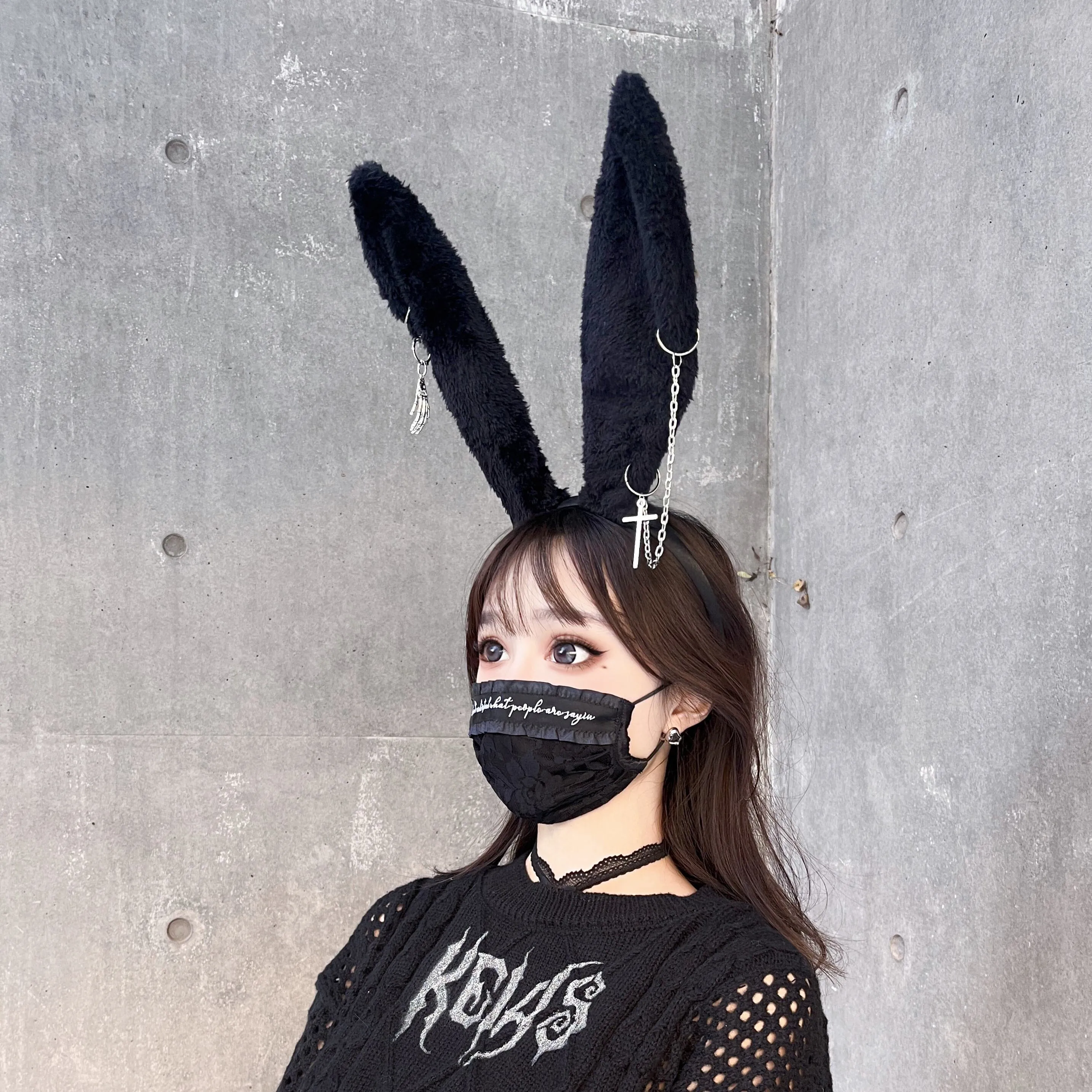 Dark Fluffy Black Bunny Ears Headband SD02043