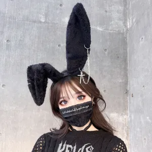Dark Fluffy Black Bunny Ears Headband SD02043