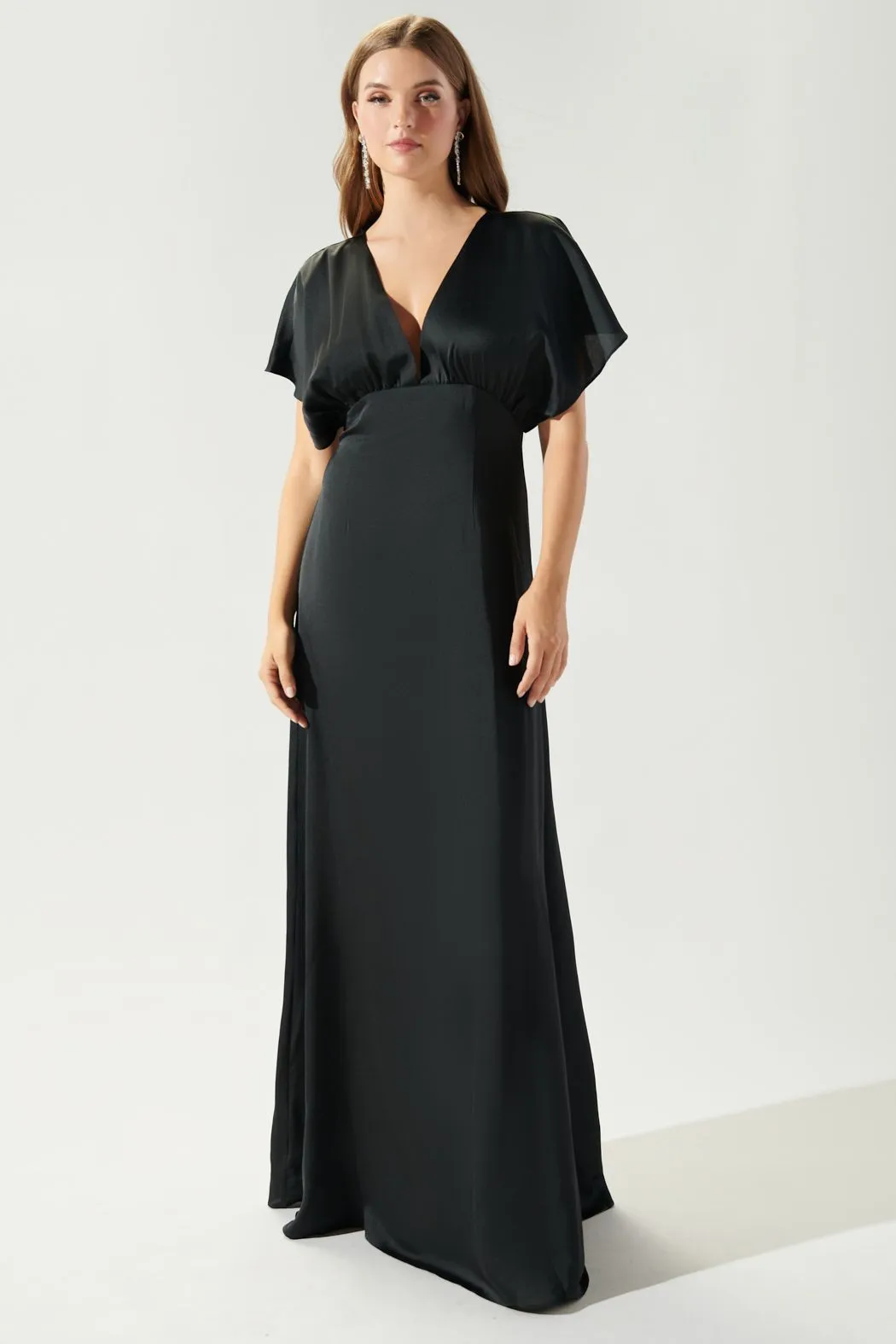 Darling Flutter Sleeve Cut Out Satin Maxi Dress SUGARLIPS