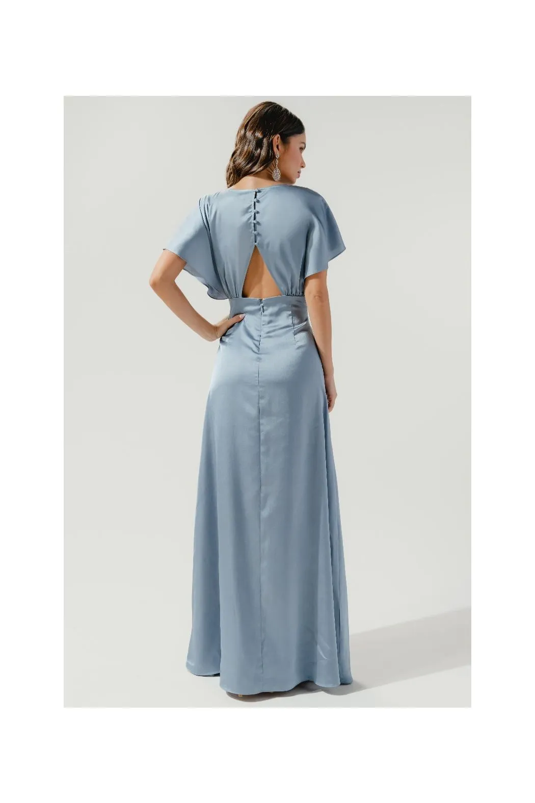 Darling Flutter Sleeve Cut Out Satin Maxi Dress SUGARLIPS