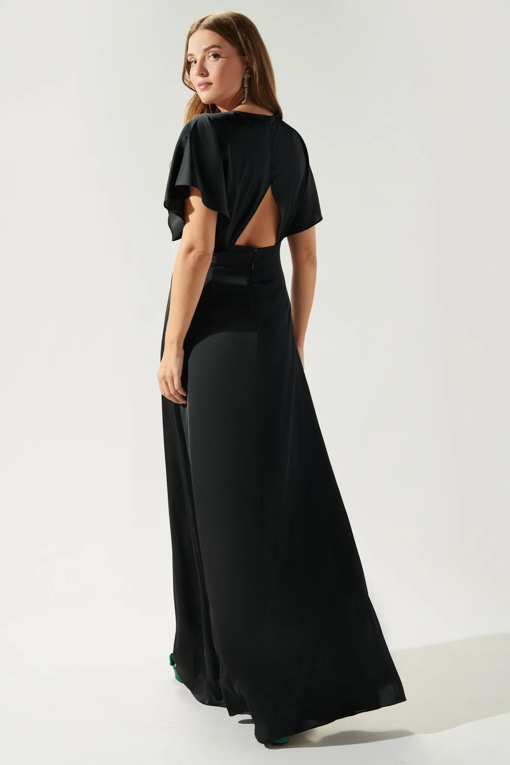 Darling Flutter Sleeve Cut Out Satin Maxi Dress SUGARLIPS
